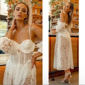 For Love And Lemons Romi White Lace Midi Dress